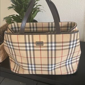 Burberry Tan and Brown Checkered Tote